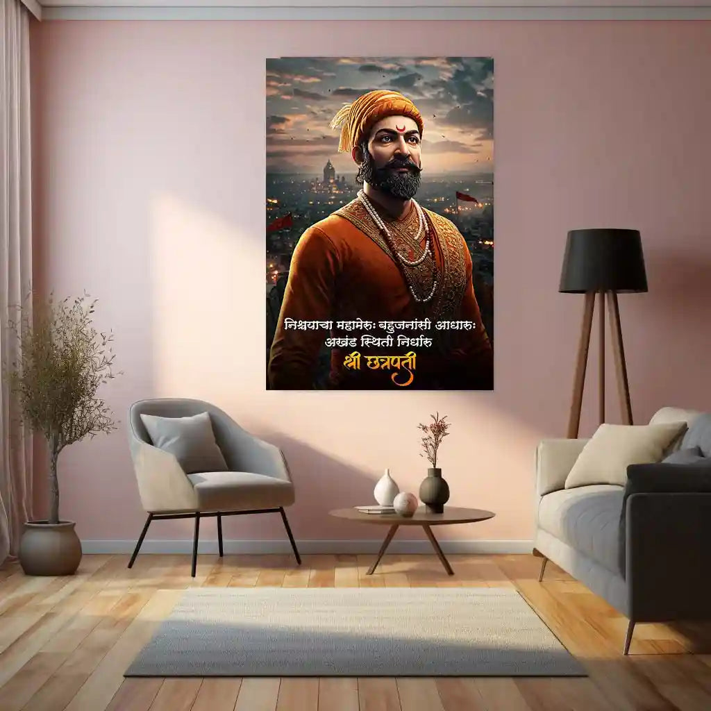 Chhatrapati Shivaji Maharaj Metal Frame | Warrior King Wall Art | Metal Frame 05 - TURTLEWINGS