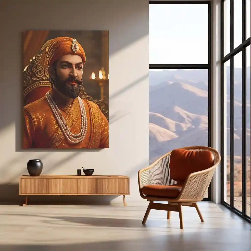 Chhatrapati Shivaji Maharaj Metal Frame | Warrior King Wall Art | Metal Frame 08 - TURTLEWINGS