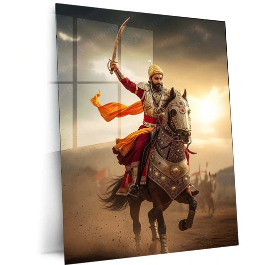 Chhatrapati Shivaji Maharaj Metal Frame | Warrior King Wall Art | Metal Frame 07 - TURTLEWINGS