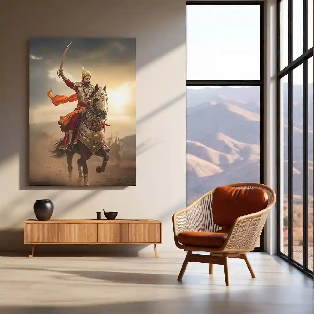 Chhatrapati Shivaji Maharaj Metal Frame | Warrior King Wall Art | Metal Frame 07 - TURTLEWINGS