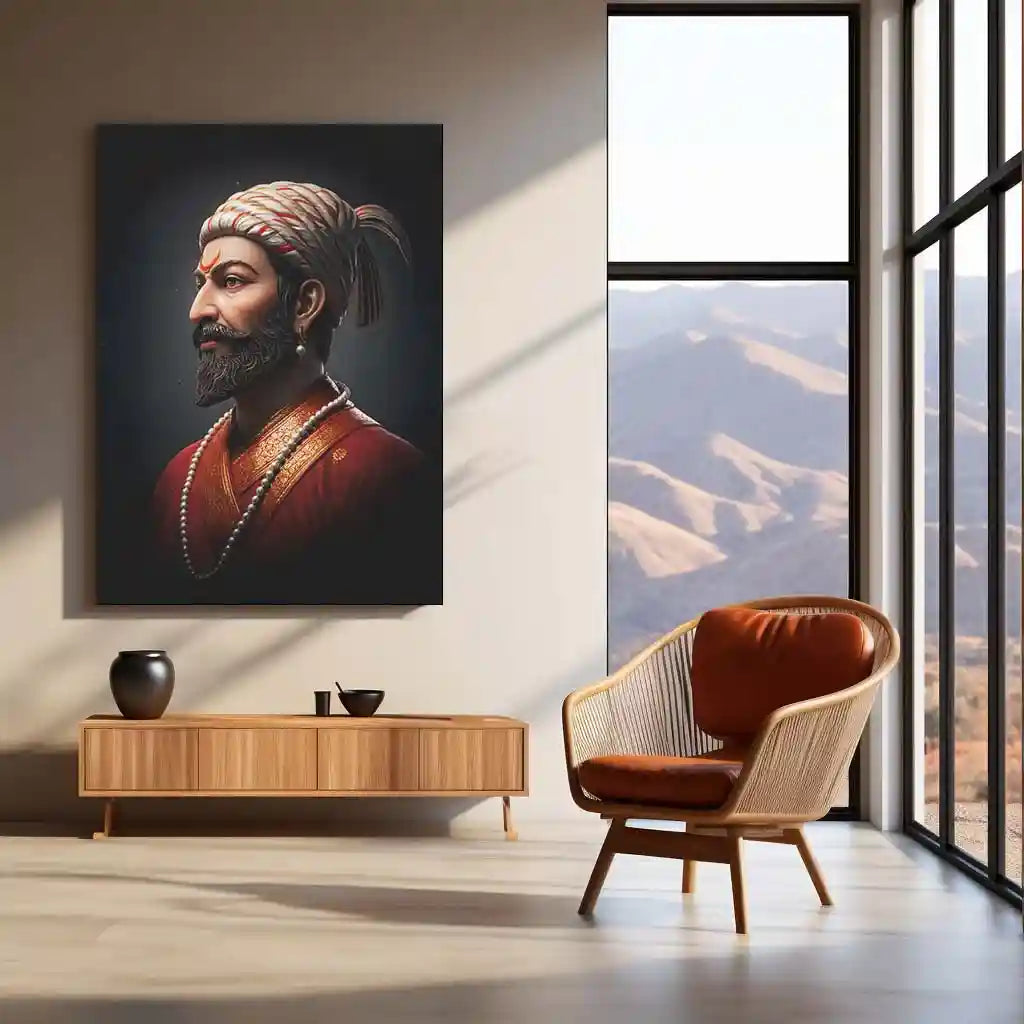 Chhatrapati Shivaji Maharaj Metal Frame | Warrior King Wall Art | Metal Frame 04 - TURTLEWINGS