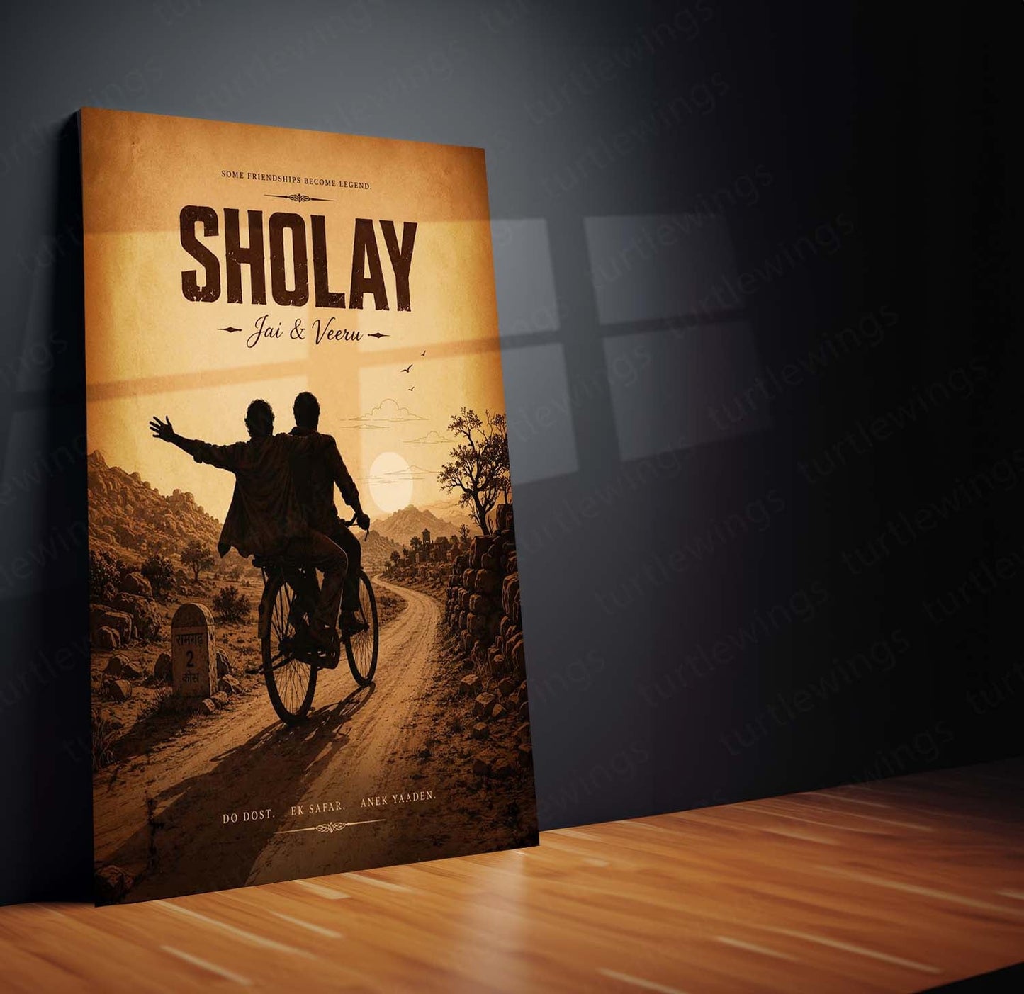 Sholay – Jai & Veeru | Legendary Friendship Bollywood Metal Frame | Timeless Cinema Wall Art by TurtleWings