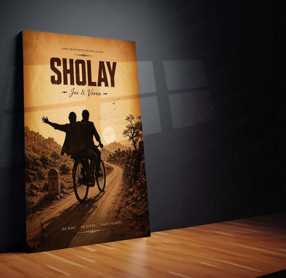 Sholay – Jai & Veeru | Legendary Friendship Bollywood Metal Frame | Timeless Cinema Wall Art by TurtleWings