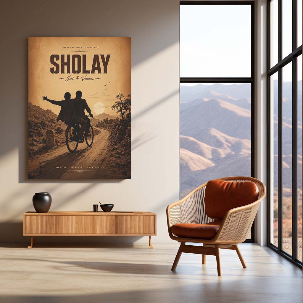 Sholay – Jai & Veeru | Legendary Friendship Bollywood Metal Frame | Timeless Cinema Wall Art by TurtleWings