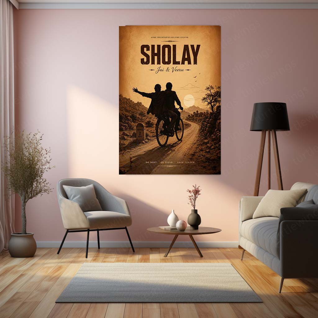 Sholay – Jai & Veeru | Legendary Friendship Bollywood Metal Frame | Timeless Cinema Wall Art by TurtleWings