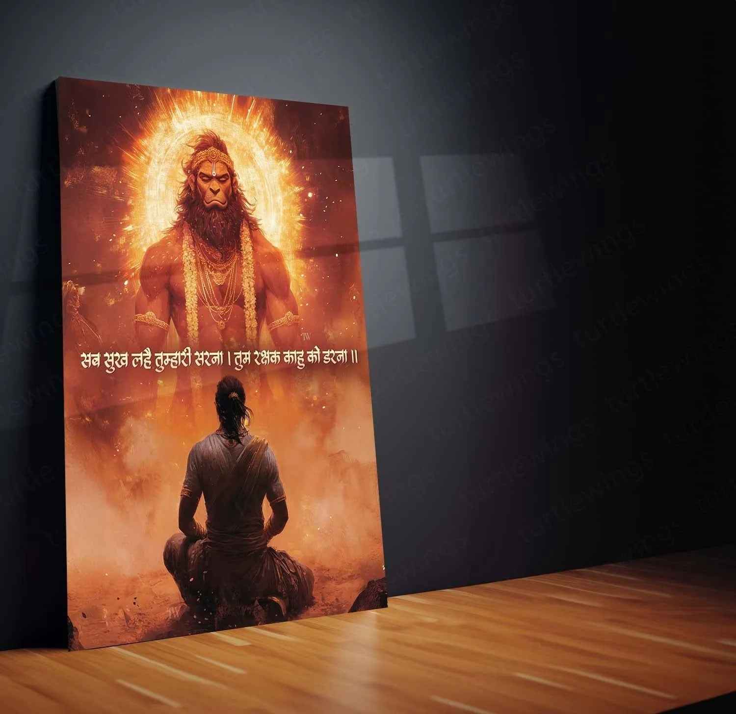 Lord Hanuman Metal Frame – Divine Strength & Devotion Wall Art - TURTLEWINGS