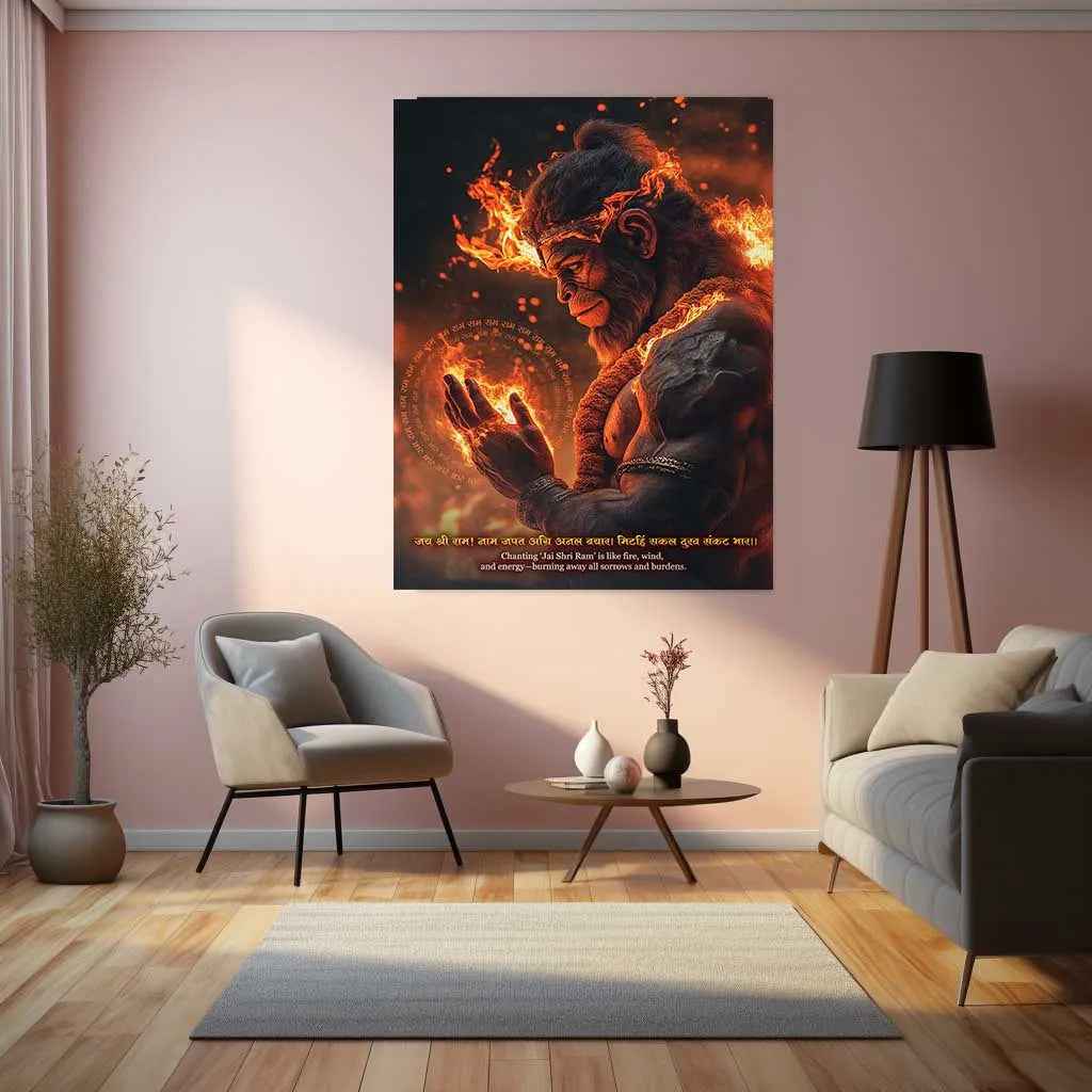 Spiritual God Metal Poster | Lord Hanuman Metal Frame – Divine Strength & Devotion Wall Art01 - TURTLEWINGS