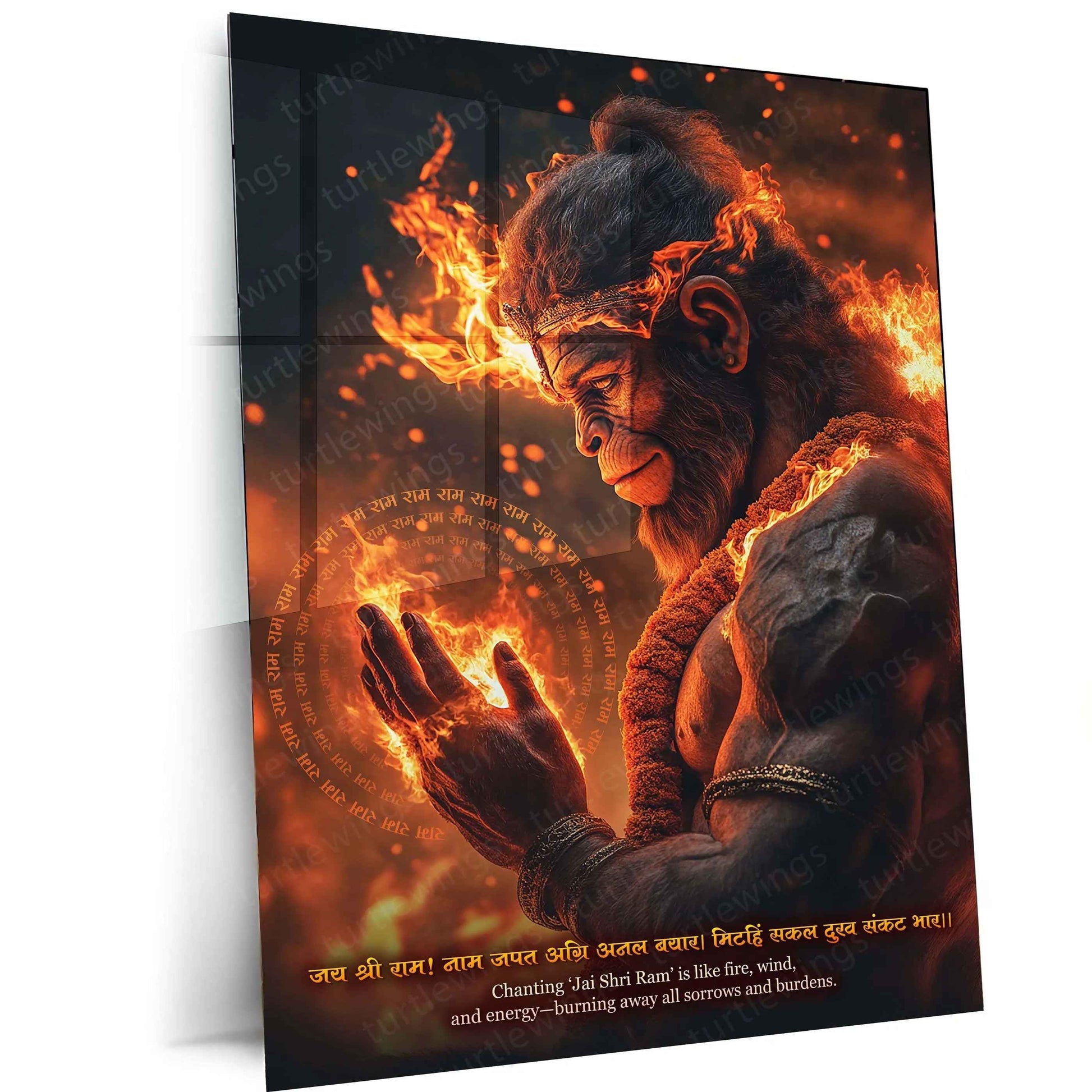 Spiritual God Metal Poster | Lord Hanuman Metal Frame – Divine Strength & Devotion Wall Art01 - TURTLEWINGS