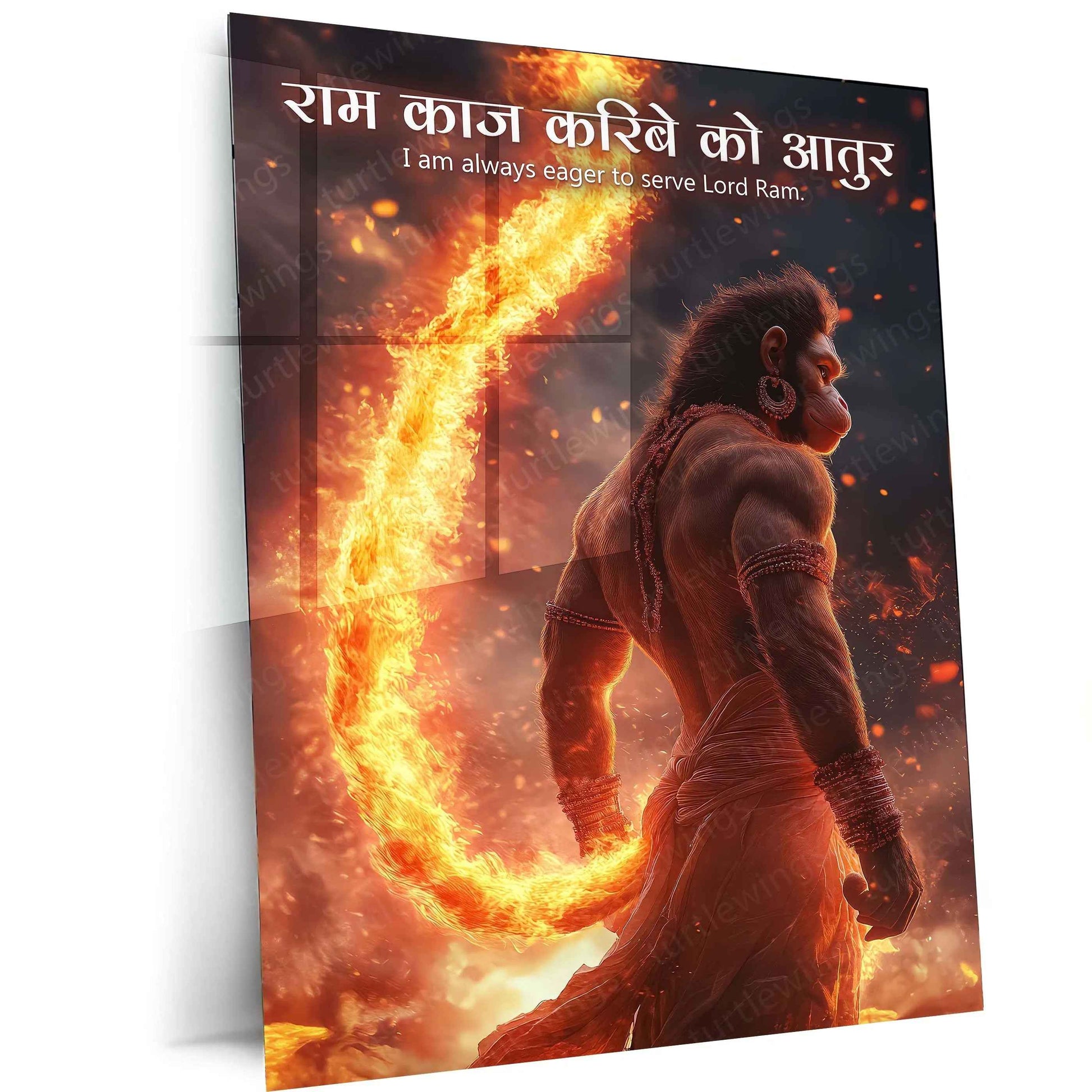 Spiritual God Metal Poster | Lord Hanuman Metal Frame – Divine Strength & Devotion Wall Art02 - TURTLEWINGS