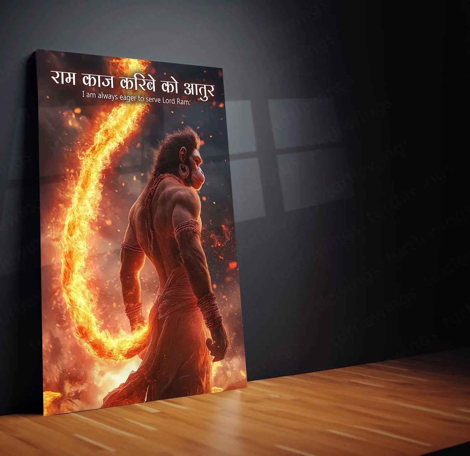 Spiritual God Metal Poster | Lord Hanuman Metal Frame – Divine Strength & Devotion Wall Art02 - TURTLEWINGS