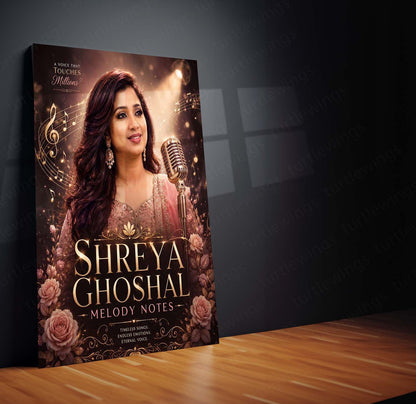Shreya Ghoshal – Melody Notes | Timeless Voice Music Metal Frame | Elegant Bollywood Singer Wall Art by TurtleWings