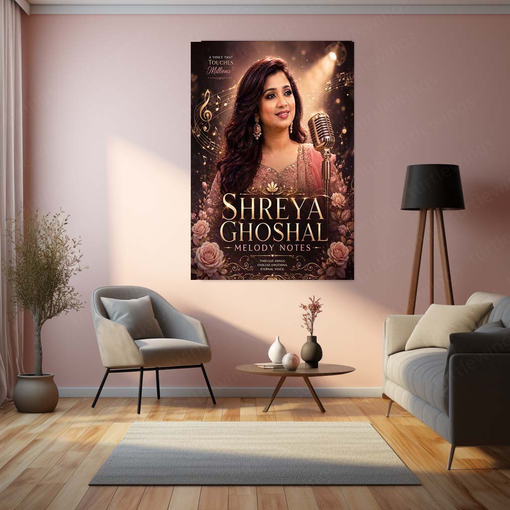 Shreya Ghoshal – Melody Notes | Timeless Voice Music Metal Frame | Elegant Bollywood Singer Wall Art by TurtleWings