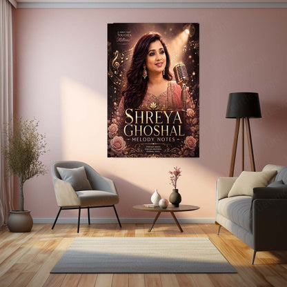 Shreya Ghoshal – Melody Notes | Timeless Voice Music Metal Frame | Elegant Bollywood Singer Wall Art by TurtleWings