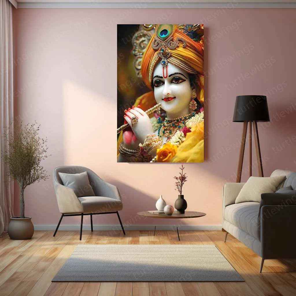 Lord Krishna Metal Poster – Divine Avatar | Spiritual Hindu Wall Art - TURTLEWINGS
