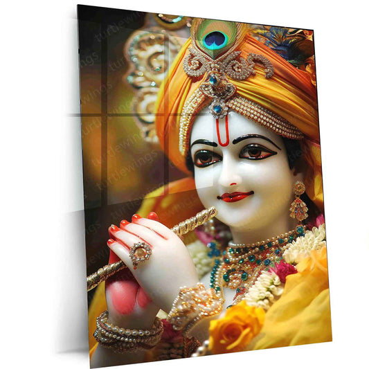 Lord Krishna Metal Poster – Divine Avatar | Spiritual Hindu Wall Art - TURTLEWINGS