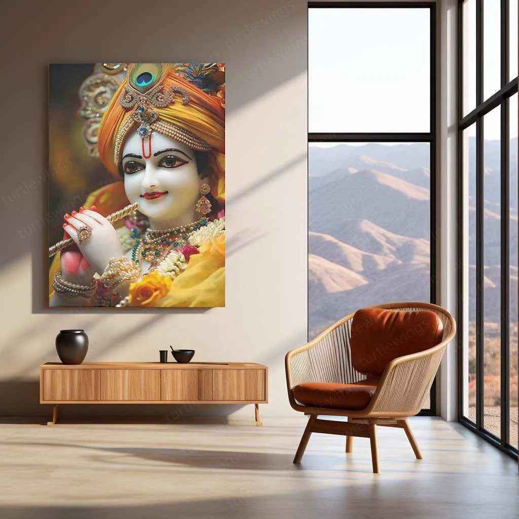 Lord Krishna Metal Poster – Divine Avatar | Spiritual Hindu Wall Art - TURTLEWINGS
