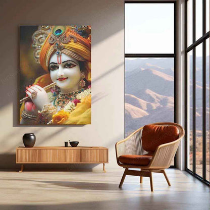 Lord Krishna Metal Poster – Divine Avatar | Spiritual Hindu Wall Art - TURTLEWINGS