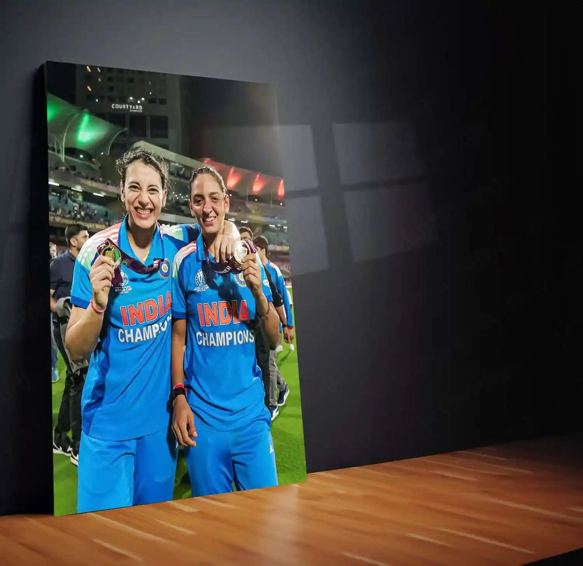 Smriti Mandhana & Harmanpreet Kaur – ICC Women’s World Cup 2025 Champions Medal Moment | India Women’s Cricket Team Metal Frame Poster - TURTLEWINGS