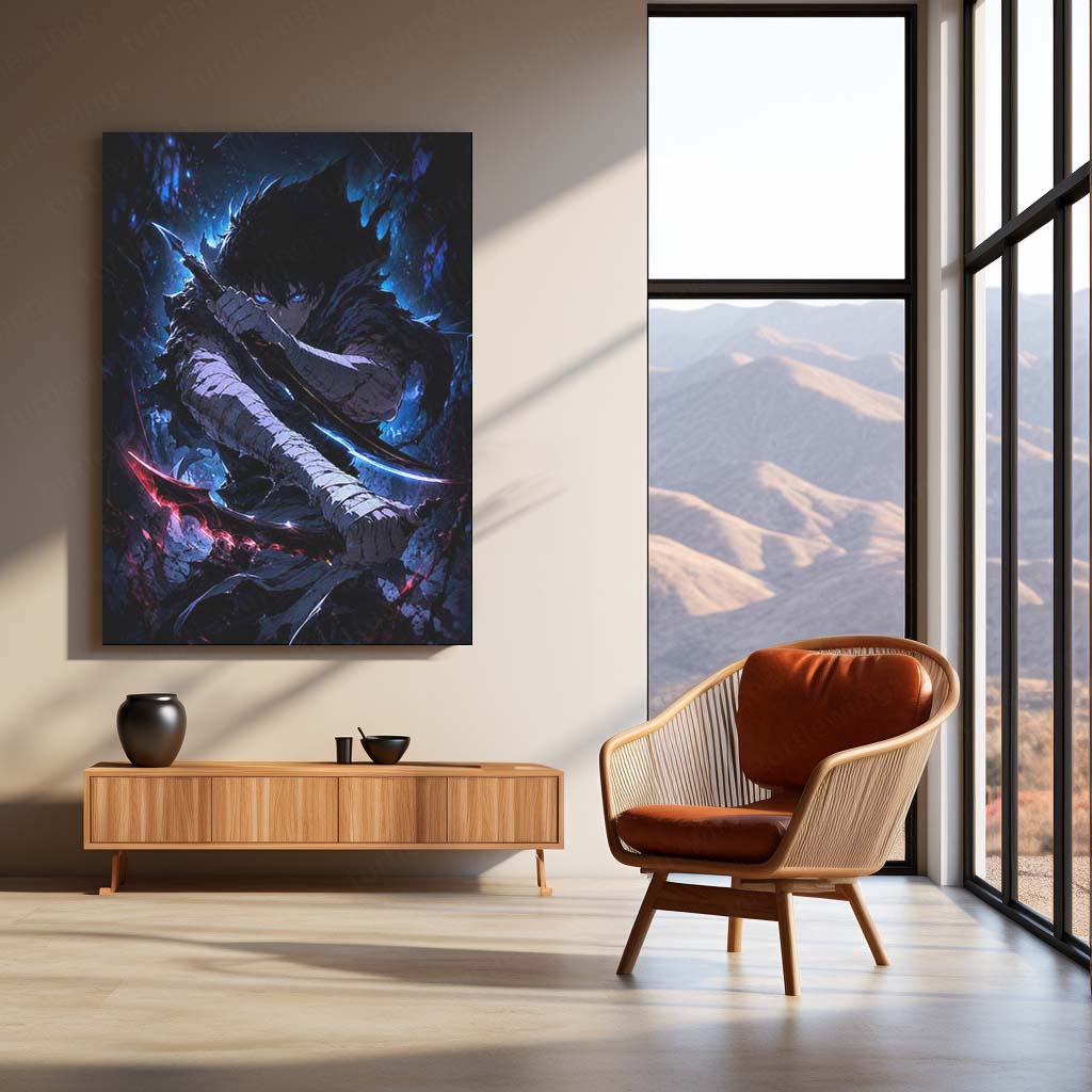 Anime Metal Poster | Sung Jin-Woo – Shadow Monarch Metal Poster Solo Leveling Inspired Wall Art | Dark Power Anime Metal Frame 04