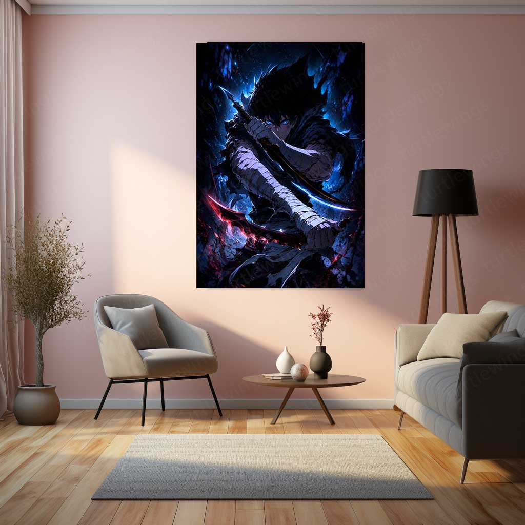 Anime Metal Poster | Sung Jin-Woo – Shadow Monarch Metal Poster Solo Leveling Inspired Wall Art | Dark Power Anime Metal Frame 04