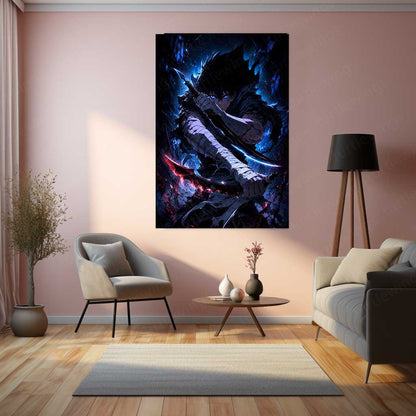 Anime Metal Poster | Sung Jin-Woo – Shadow Monarch Metal Poster Solo Leveling Inspired Wall Art | Dark Power Anime Metal Frame 04