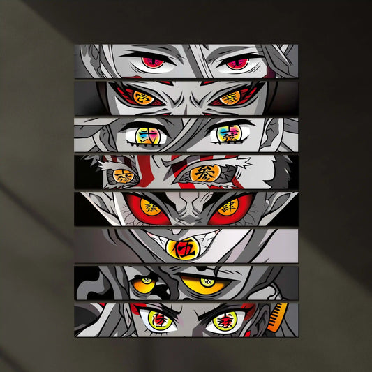 Demon Slayer Upper Moon Split Panel Metal Poster Set (8 Pieces – 400x100 mm Each) | Anime Villain Eyes Wall Art | Multi-Panel Demon Slayer Decor - TURTLEWINGS