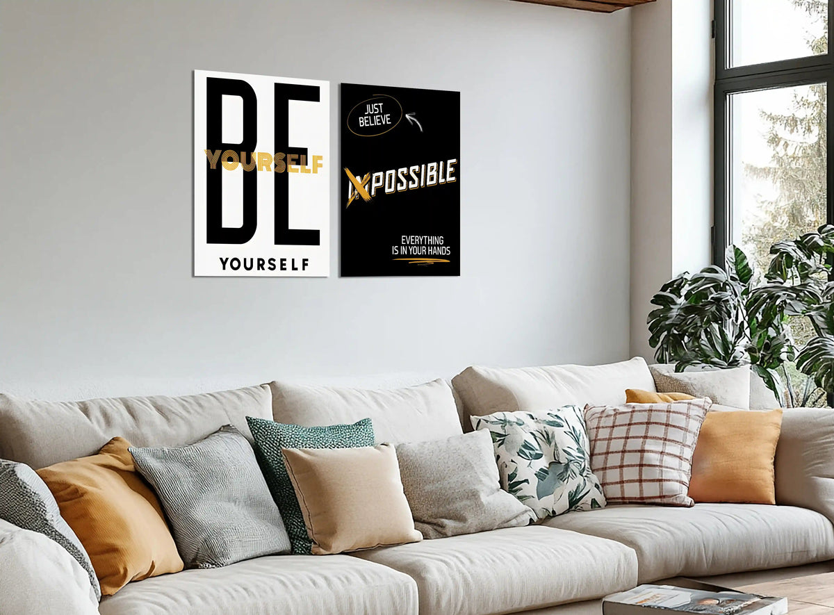 Motivational Metal Poster Set of 2 – Inspirational Quote Wall Frame Décor - TURTLEWINGS