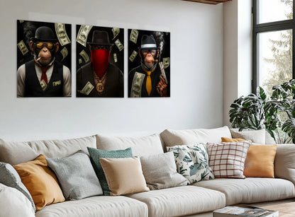 Bitcoin Brothers – Elite Hustler Monkey Metal Poster Set of 3 | Crypto King Wall Art | Luxury Money Décor Frames - TURTLEWINGS
