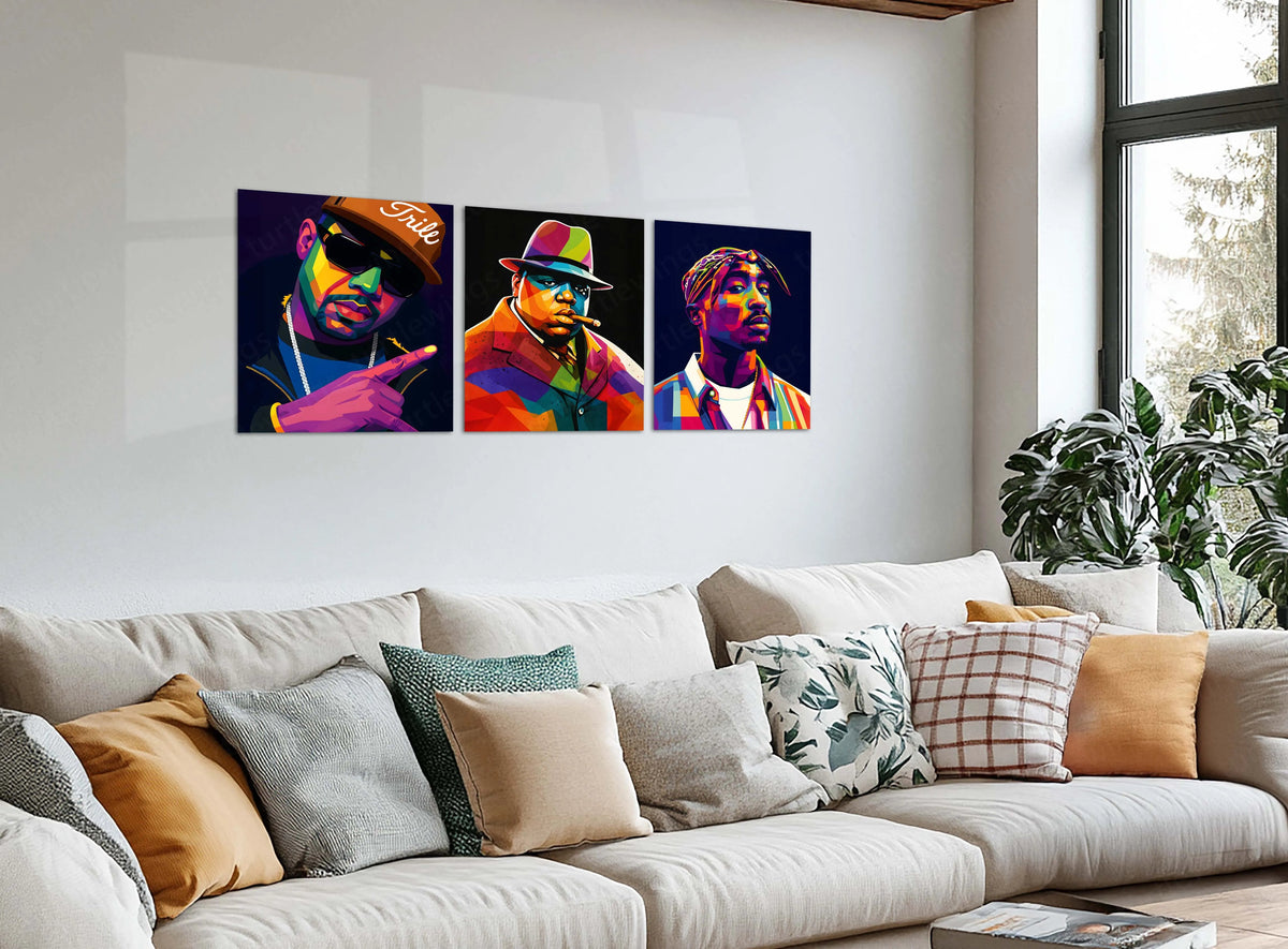 Hip-Hop Legends – Metal Poster Set of 3 | Tupac, Biggie, Eminem Tribute | Street Culture Luxury Wall Frames - TURTLEWINGS 
