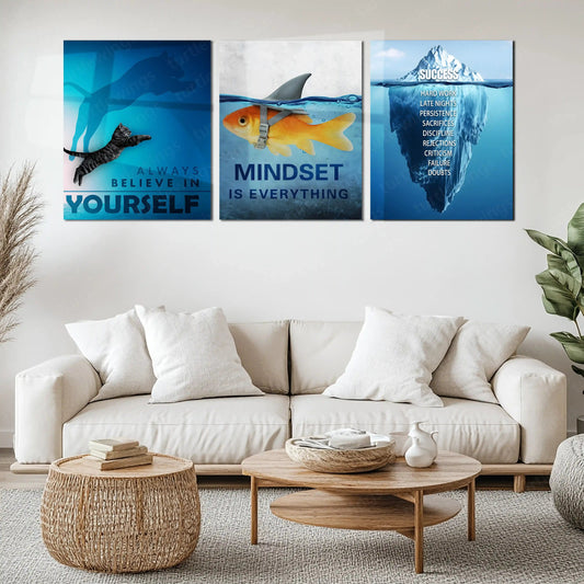 Motivational Metal Poster Set of 3 – Yourself | Mindset | Success | Inspirational Wall Art Décor - TURTLEWINGS