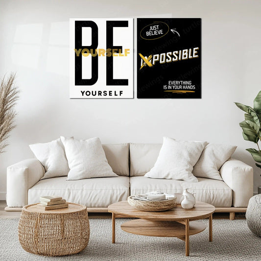 Motivational Metal Poster Set of 2 – Inspirational Quote Wall Frame Décor - TURTLEWINGS