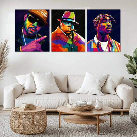 Hip-Hop Legends – Metal Poster Set of 3 | Tupac, Biggie, Eminem Tribute | Street Culture Luxury Wall Frames - TURTLEWINGS 
