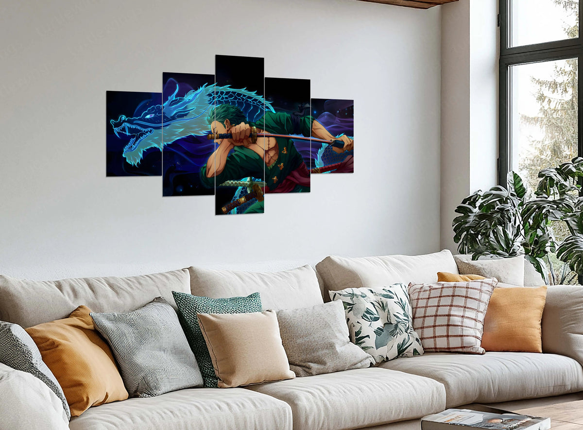 Tanjiro Metal Poster Set of 5 – Split Wall Art | Demon Slayer Water Breathing Edition | Anime Metal Frame Collection - TURTLEWINGS