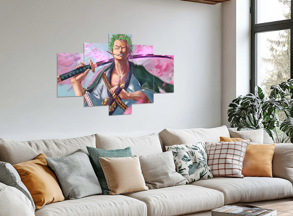 Roronoa Zoro Metal Poster Set of 5 – Split Wall Art | One Piece Swordsman Edition | Anime Metal Frame Collection - TURTLEWINGS