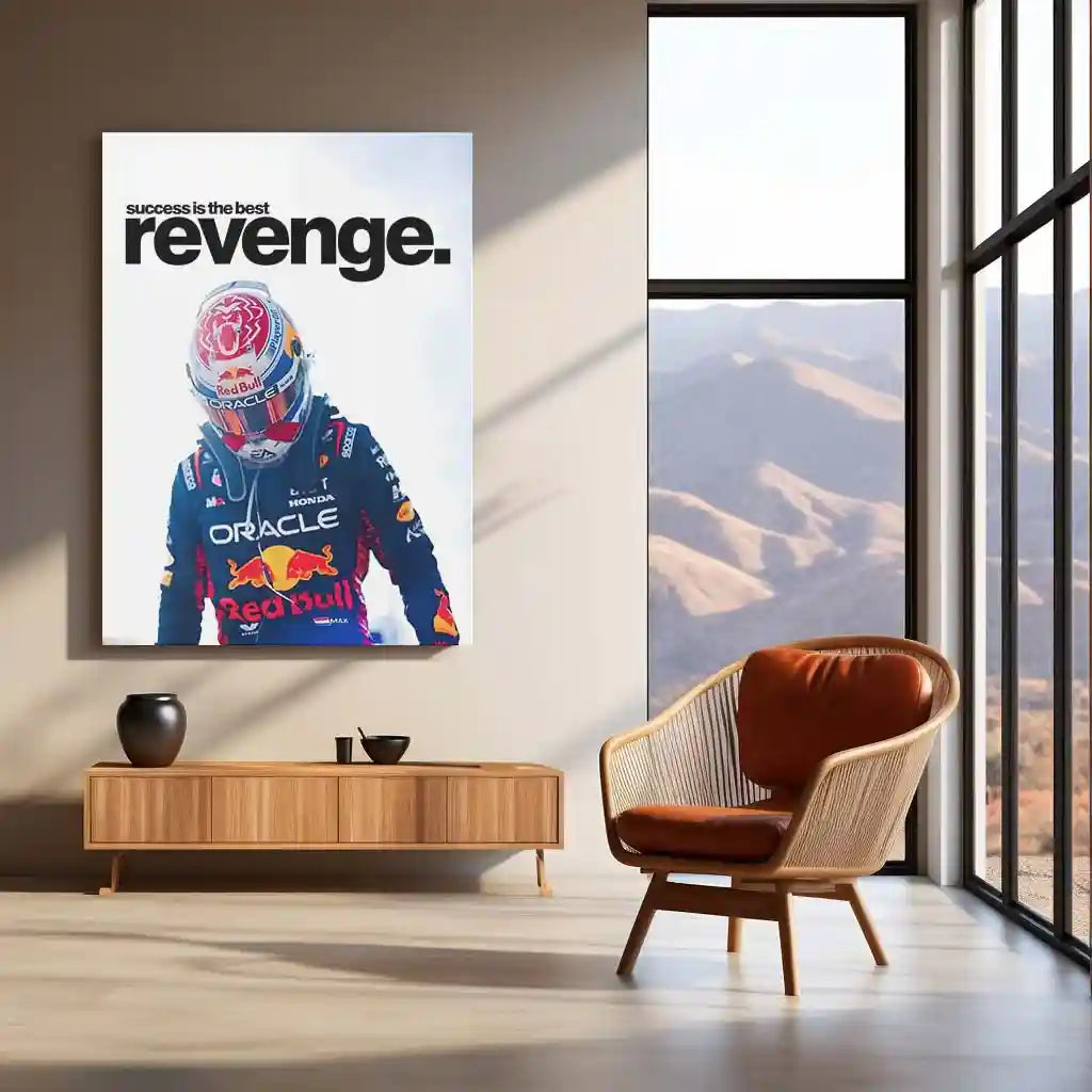 Quote Metal Poster | Max Verstappen – Success Is the Best Revenge Metal Frame Cold Execution, Champion Payback & F1 Dominance Wall Art | Relentless Motorsport Quote Metal Poster - TURTLEWINGS 