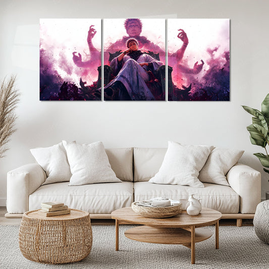 Anime Metal Poster Set of 3 | Ryomen Sukuna Throne Triptych Wall Art