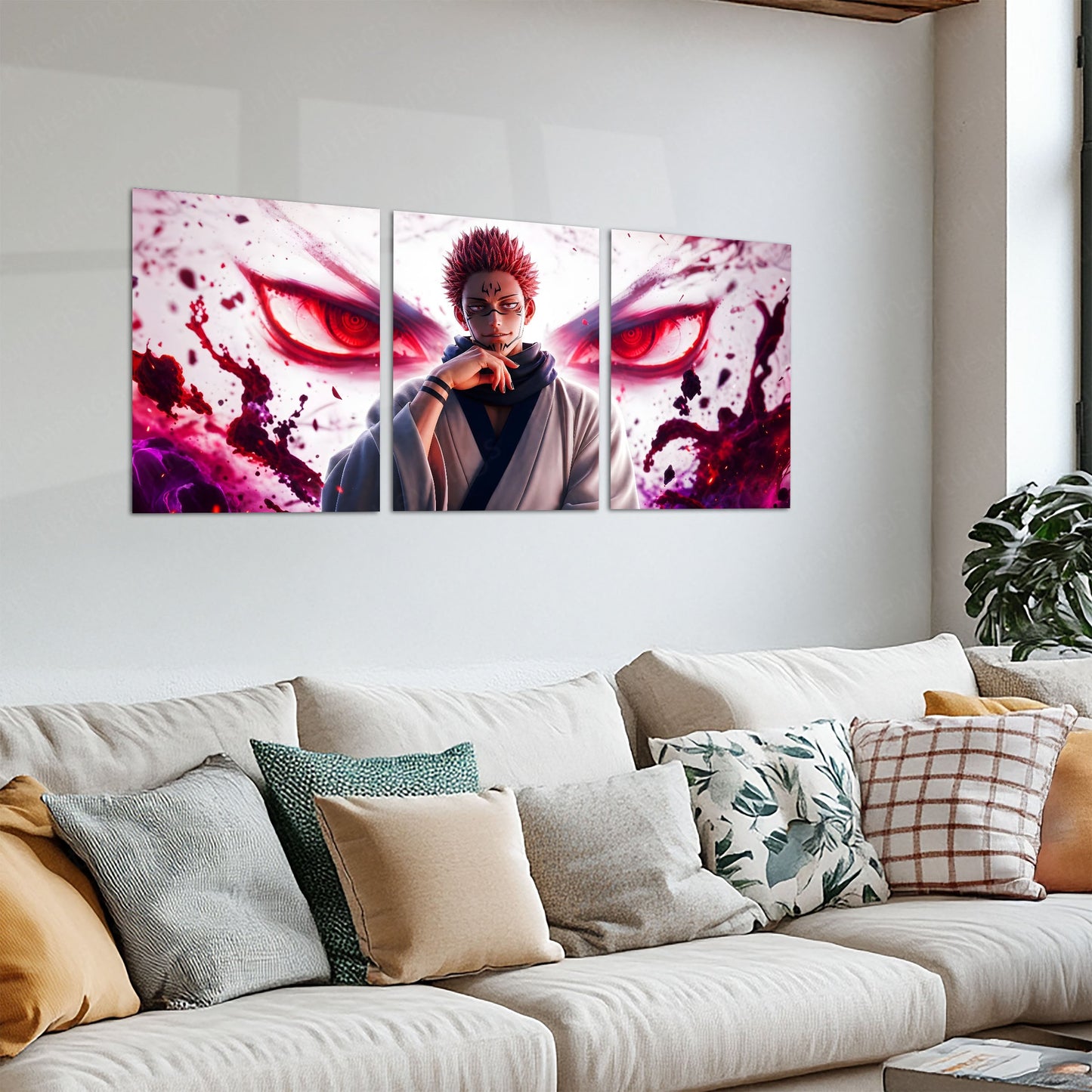 Anime Metal Poster Set of 3 | Ryomen Sukuna Crimson Eyes Triptych Wall Art