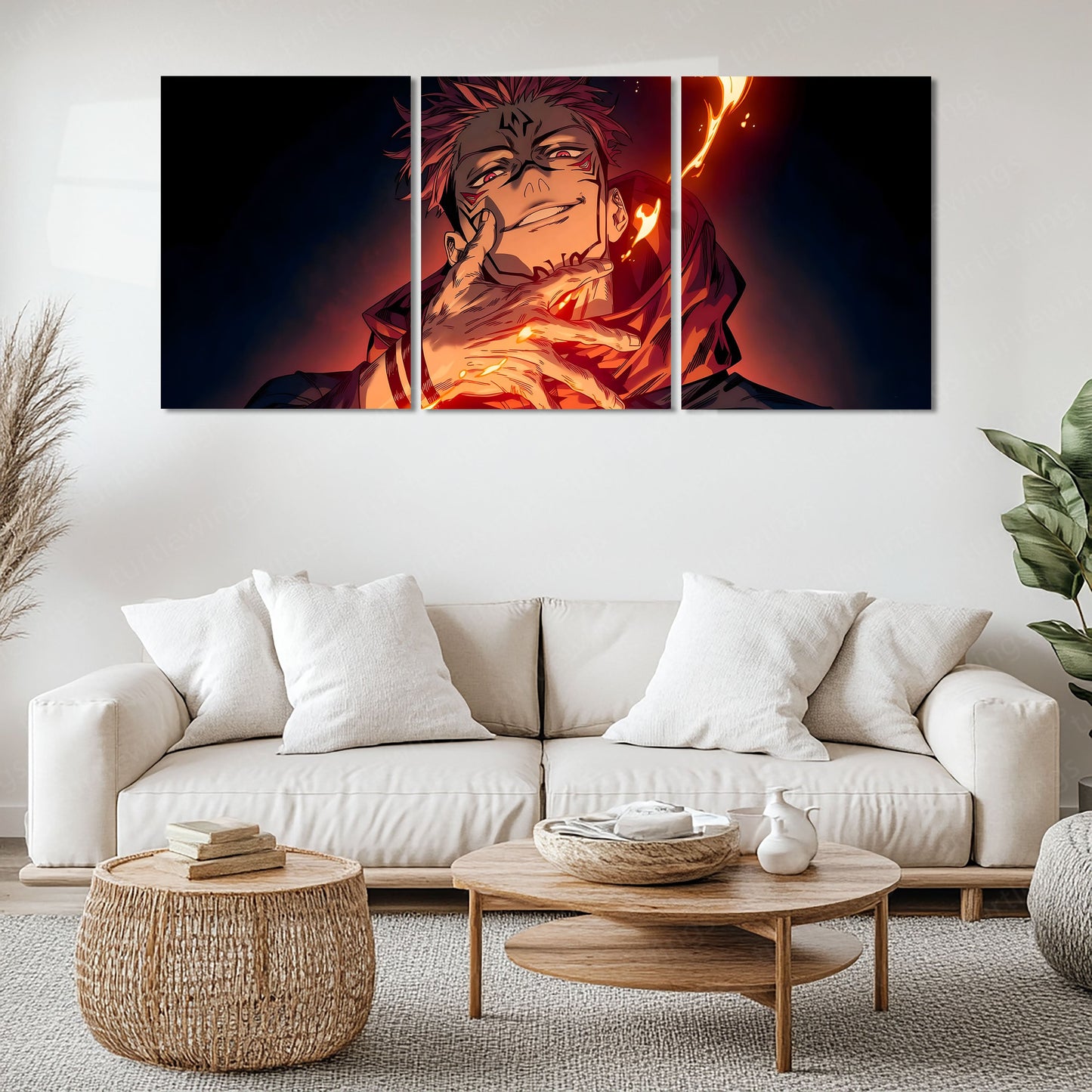 Anime Metal Poster Set of 3 | Ryomen Sukuna Infernal Smile Triptych Wall Art