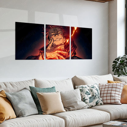 Anime Metal Poster Set of 3 | Ryomen Sukuna Infernal Smile Triptych Wall Art