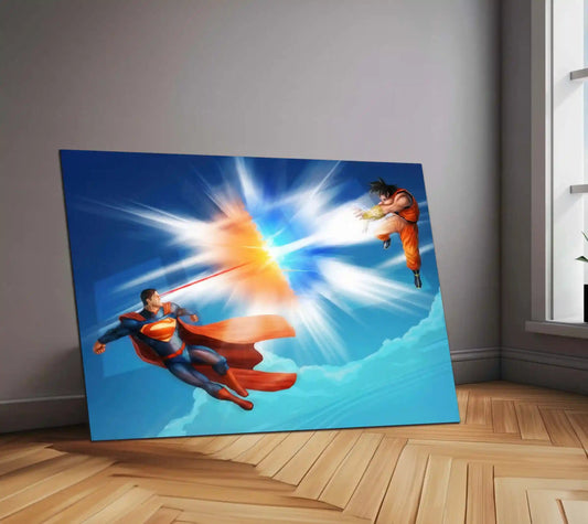 Anime Metal Poster | Superman vs Goku – Repulsor Power Clash | Ultimate Crossover Metal Frame | Anime × DC Wall Art - TURTLEWINGS