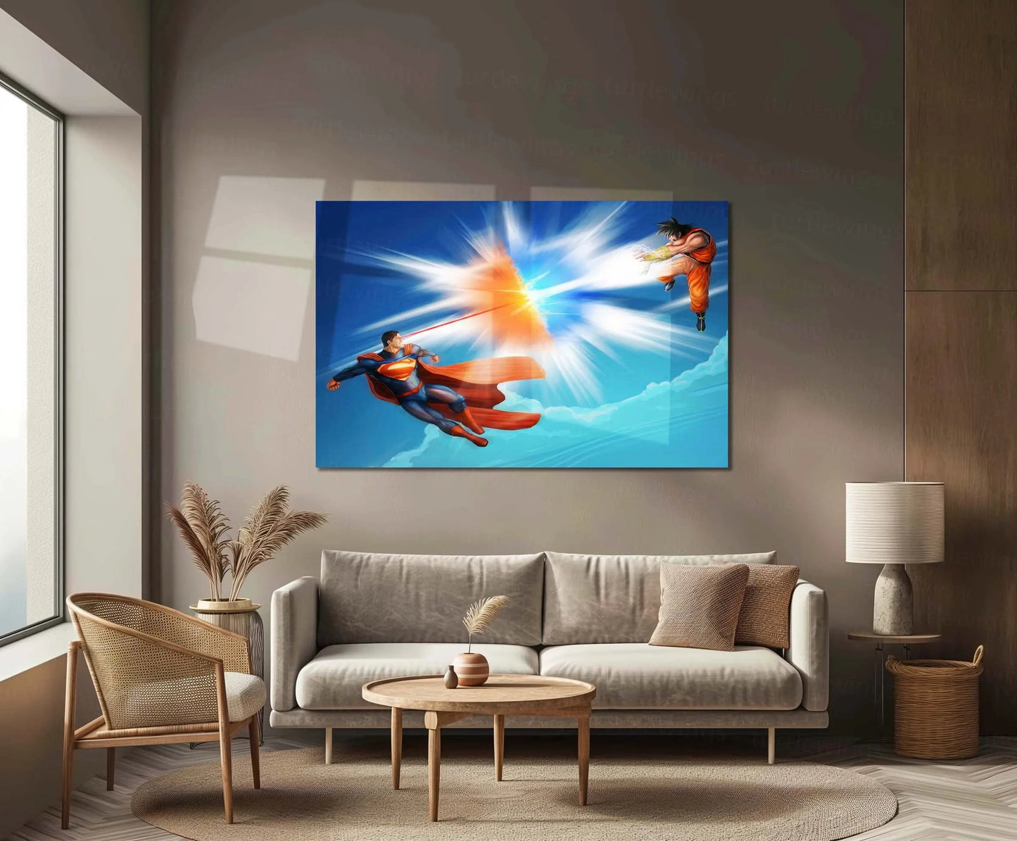 Anime Metal Poster | Superman vs Goku – Repulsor Power Clash | Ultimate Crossover Metal Frame | Anime × DC Wall Art - TURTLEWINGS