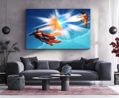 Anime Metal Poster | Superman vs Goku – Repulsor Power Clash | Ultimate Crossover Metal Frame | Anime × DC Wall Art - TURTLEWINGS