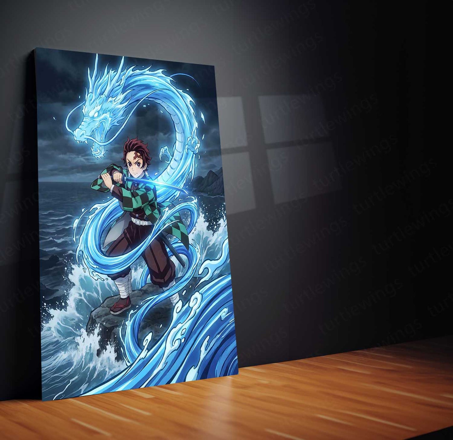 Anime Metal Poster | Tanjiro Kamado Water Dragon Metal Poster | Demon Slayer Anime Wall Art | Premium Aluminum Print