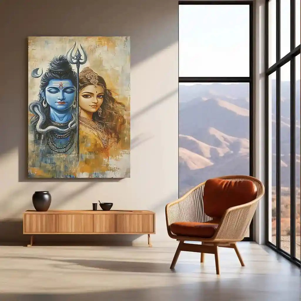 Spiritual Metal Poster | Lord Shiv Parvati Metal Poster | Divine Couple Wall Art | Spiritual Decor for Home & Temple 01 - TURTLEWINGS