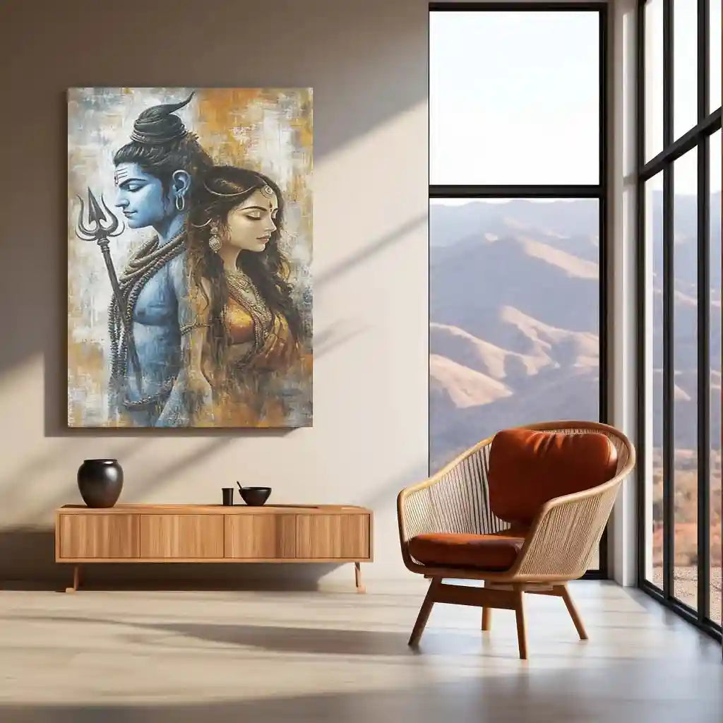 Spiritual Metal Poster | Lord Shiv Parvati Metal Poster | Divine Couple Wall Art | Spiritual Decor for Home & Temple - TURTLEWINGS