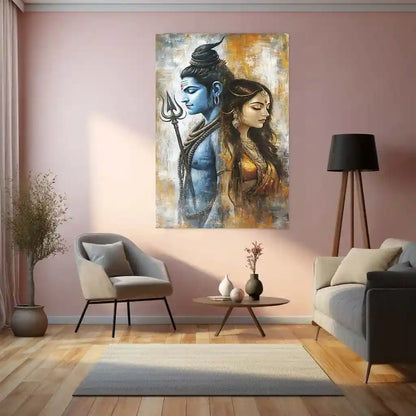 Spiritual Metal Poster | Lord Shiv Parvati Metal Poster | Divine Couple Wall Art | Spiritual Decor for Home & Temple - TURTLEWINGS