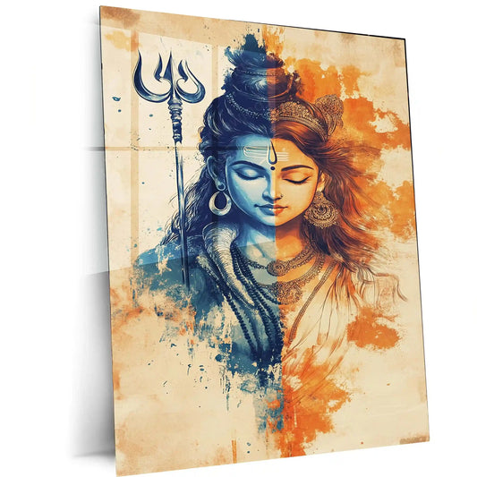Spiritual Metal Poster | Lord Shiv Parvati Metal Poster | Divine Couple Wall Art | Spiritual Decor for Home & Temple 02 - TURTLEWINGS