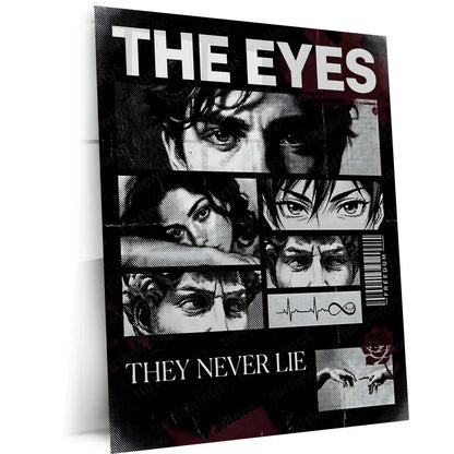 Quote Metal Poster | The Eyes – They Never Lie Metal Frame Truth, Intuition & Unspoken Reality Psychological Quote Wall Art | Dark Minimal Mindset Metal Poster - TURTLEWINGS 
