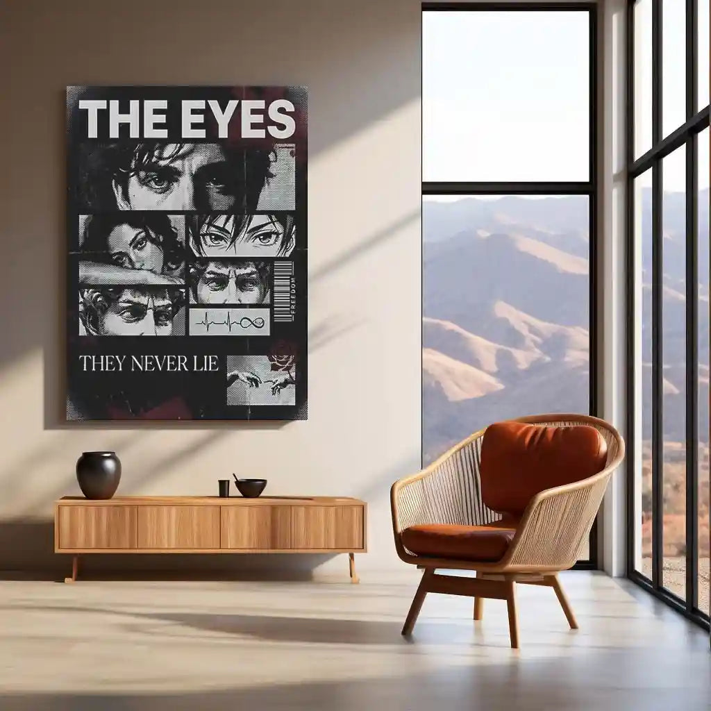 Quote Metal Poster | The Eyes – They Never Lie Metal Frame Truth, Intuition & Unspoken Reality Psychological Quote Wall Art | Dark Minimal Mindset Metal Poster - TURTLEWINGS 