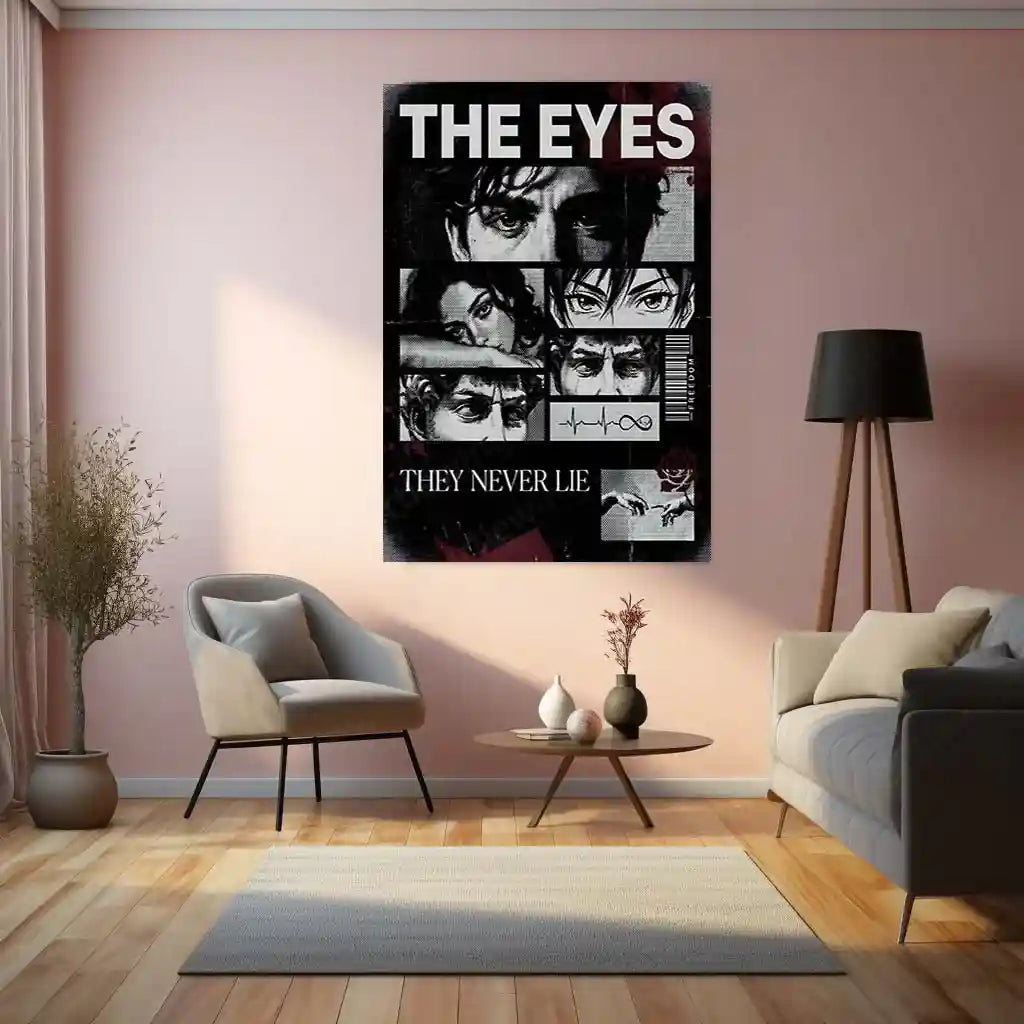 Quote Metal Poster | The Eyes – They Never Lie Metal Frame Truth, Intuition & Unspoken Reality Psychological Quote Wall Art | Dark Minimal Mindset Metal Poster - TURTLEWINGS 